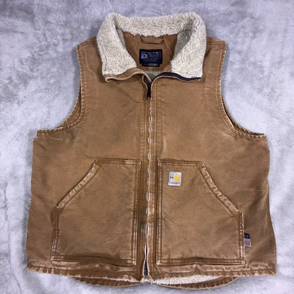 Vintage Carhartt  Flame Resistant FR Sherpa Lined Duck Vest Workwear Men's Med